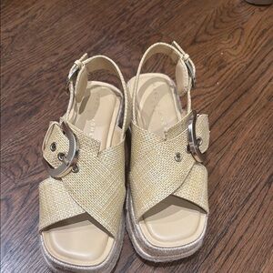 Marc Fisher Metallic Gold Espadrille Wedge Sandals with Buckle